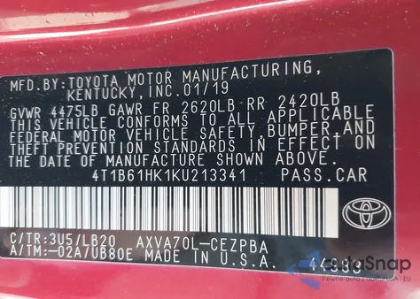 2019 Toyota Camry Xse из США, поврежденный, VIN 4T1B61HK1KU213341